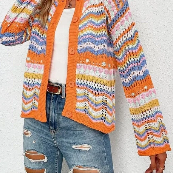 Orange Sherbet Crochet Cardigan NWTS - Picture 2 of 5